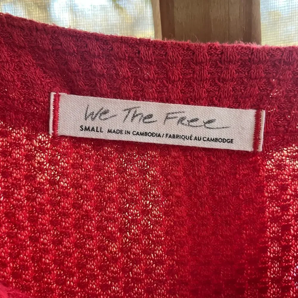 Free People North Shore Thermal Knit Tunic Top Red Size S
